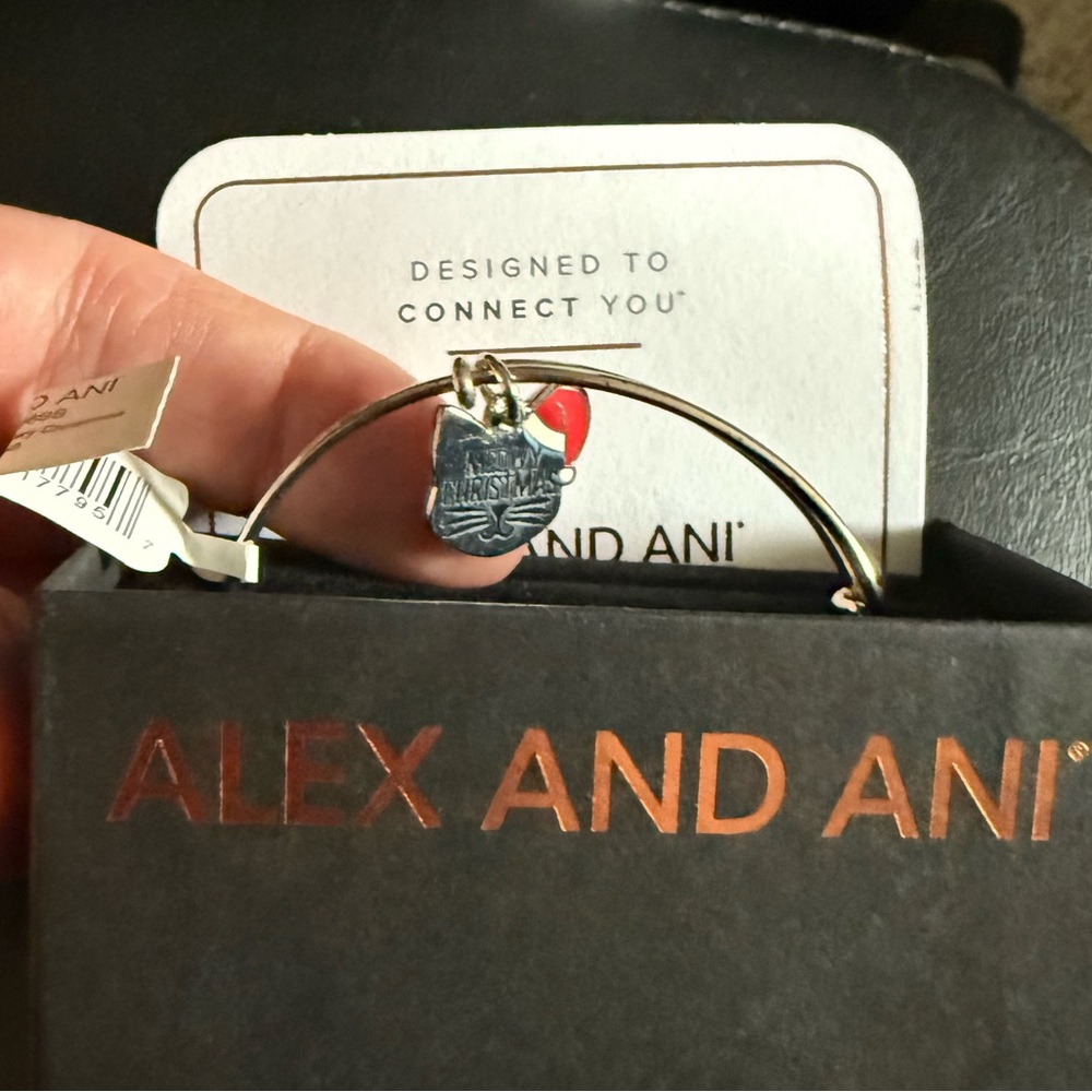 Alex and Ani Silver Bangle with Charm Meowy Merry Christmas New Bracelet Boxed